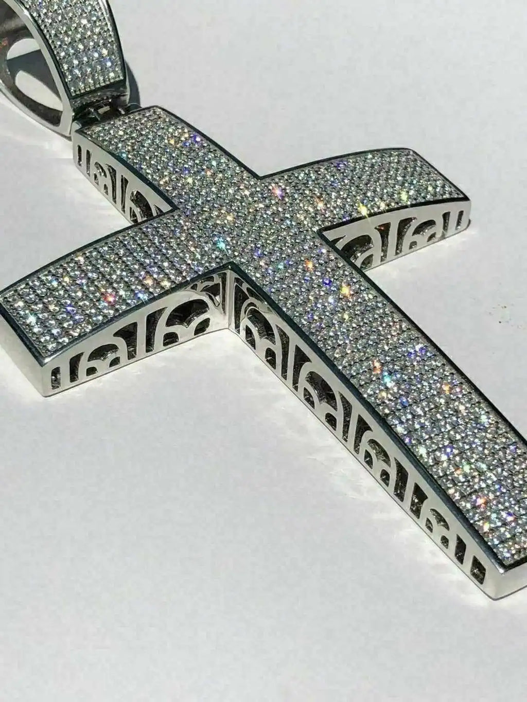 Men's 925 Sterling Silver Rhodium Plated 3.25" Solid Cross Pendant Iced Moissanite Jesus Crucifix Hip Hop Rapper Style Gift