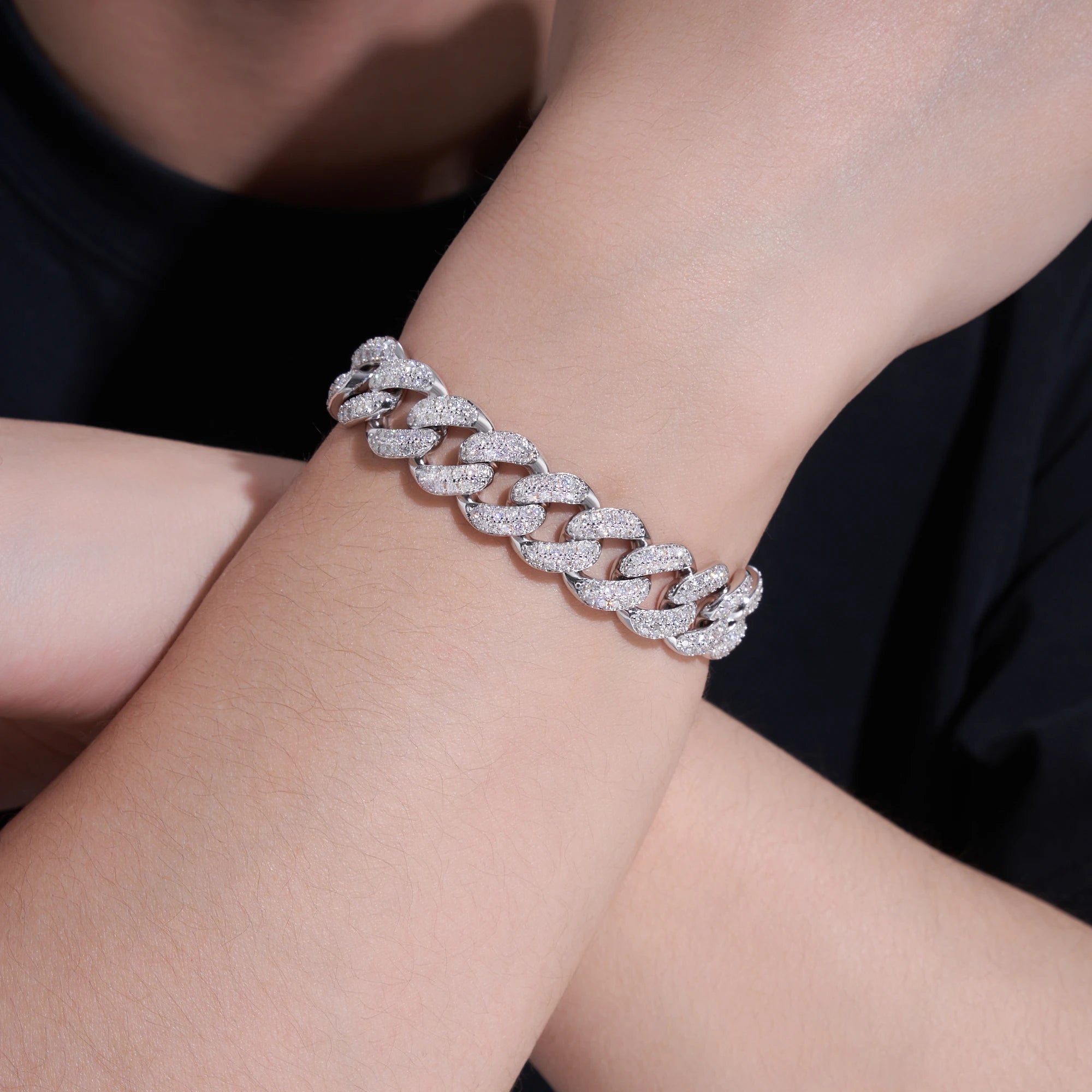 Pass Diamond Tester 925 Sterling Silver Hip Hop 18mm Mosaic Set Moissanite Cuban Chain Clasp for Gift Party Wedding Bracelet