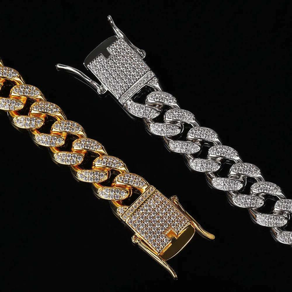 NUOYA 12mm Hip Hop Diamond Necklace Jewelry Miami Cuban Chain Iced Out Chain 18K Gold Plated Necklace