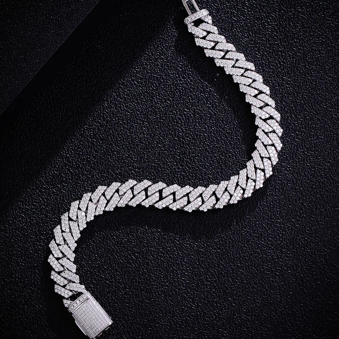 Luxury Cuban Link Chain Moissanite DEF VVS 12MM 925 Sterling Silver Cuban Clover Bracelets Iced Out Hip Hop Jewelry for Men