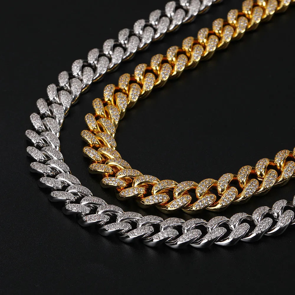 NUOYA 12mm Hip Hop Diamond Necklace Jewelry Miami Cuban Chain Iced Out Chain 18K Gold Plated Necklace
