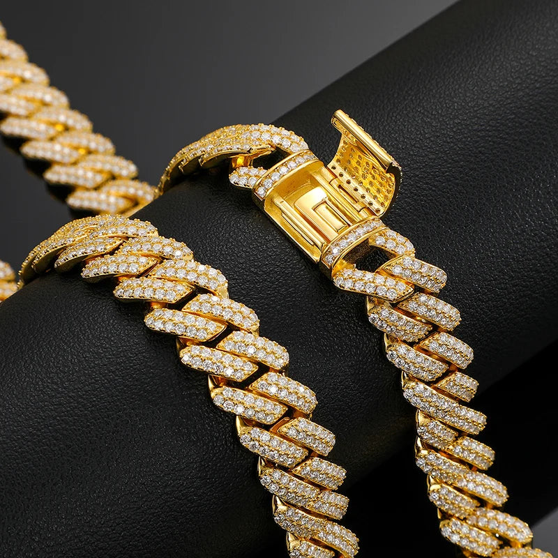 14mm S925 Sterling Silver VVS1 Moissanite Diamond Cuban Link Chain Necklace For Men Hip Hop Jewelry Miami Unisex Party Gift