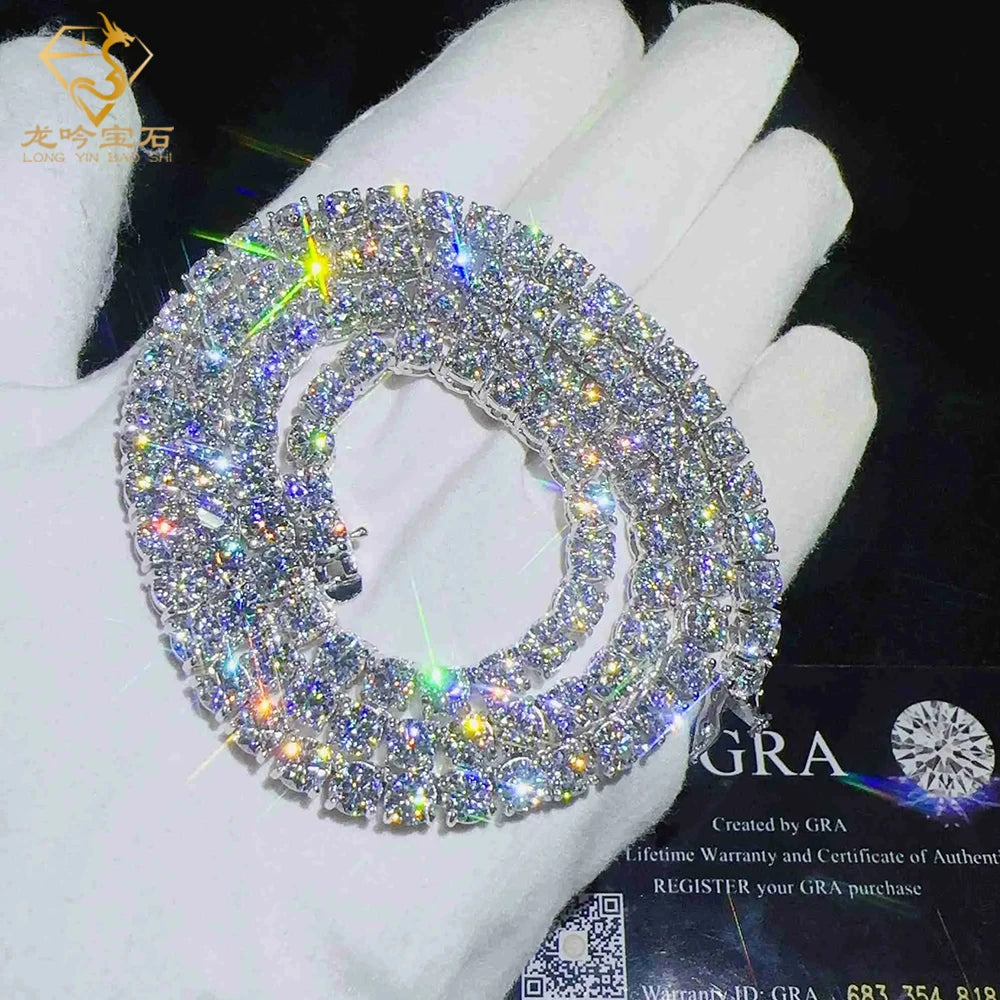 Round Lab Grown Moissanite Diamond Necklace D vvs1 925 sterling silver chain 1CT 16inch