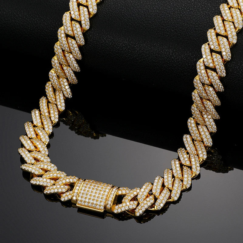 14mm S925 Sterling Silver VVS1 Moissanite Diamond Cuban Link Chain Necklace For Men Hip Hop Jewelry Miami Unisex Party Gift