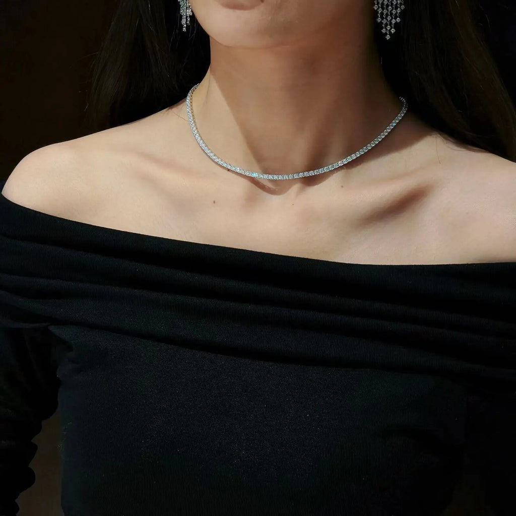 Popular Platinum 14K Gold Plated Lab-grown Diamond 3mm Brilliant-cut Tennis Necklace Hip Style Design-Environmental Friendly