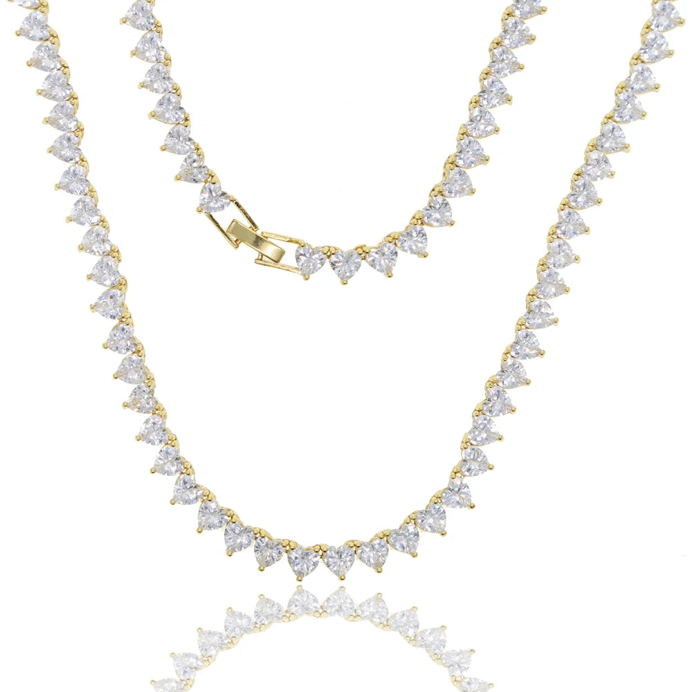 Wholesale 5A Heart Shaped Iced Out Bling Pink White CZ Tennis Chain Necklace for Women Girlfriend Valentine's Fashion Jewelry