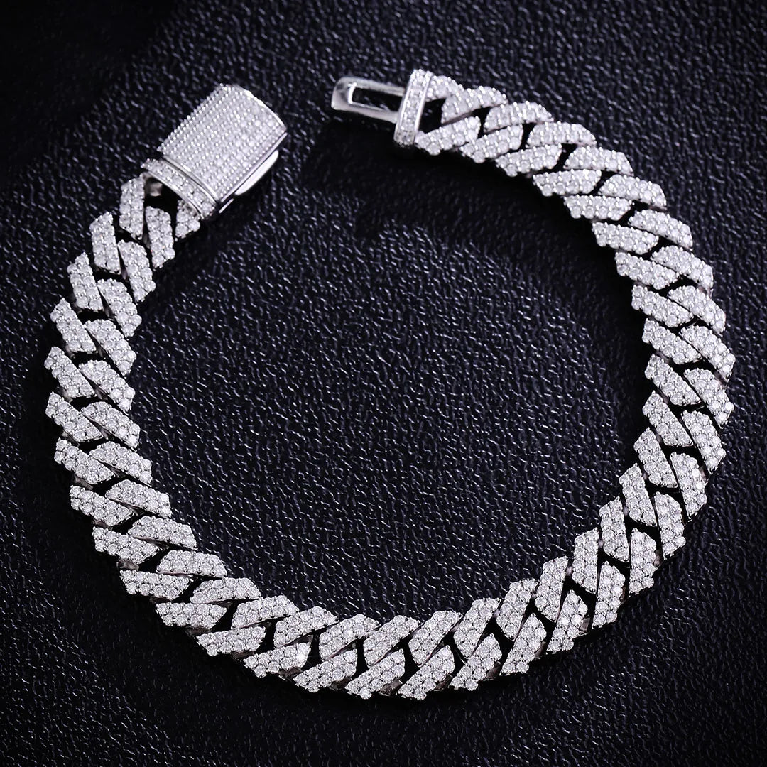 Luxury Cuban Link Chain Moissanite DEF VVS 12MM 925 Sterling Silver Cuban Clover Bracelets Iced Out Hip Hop Jewelry for Men