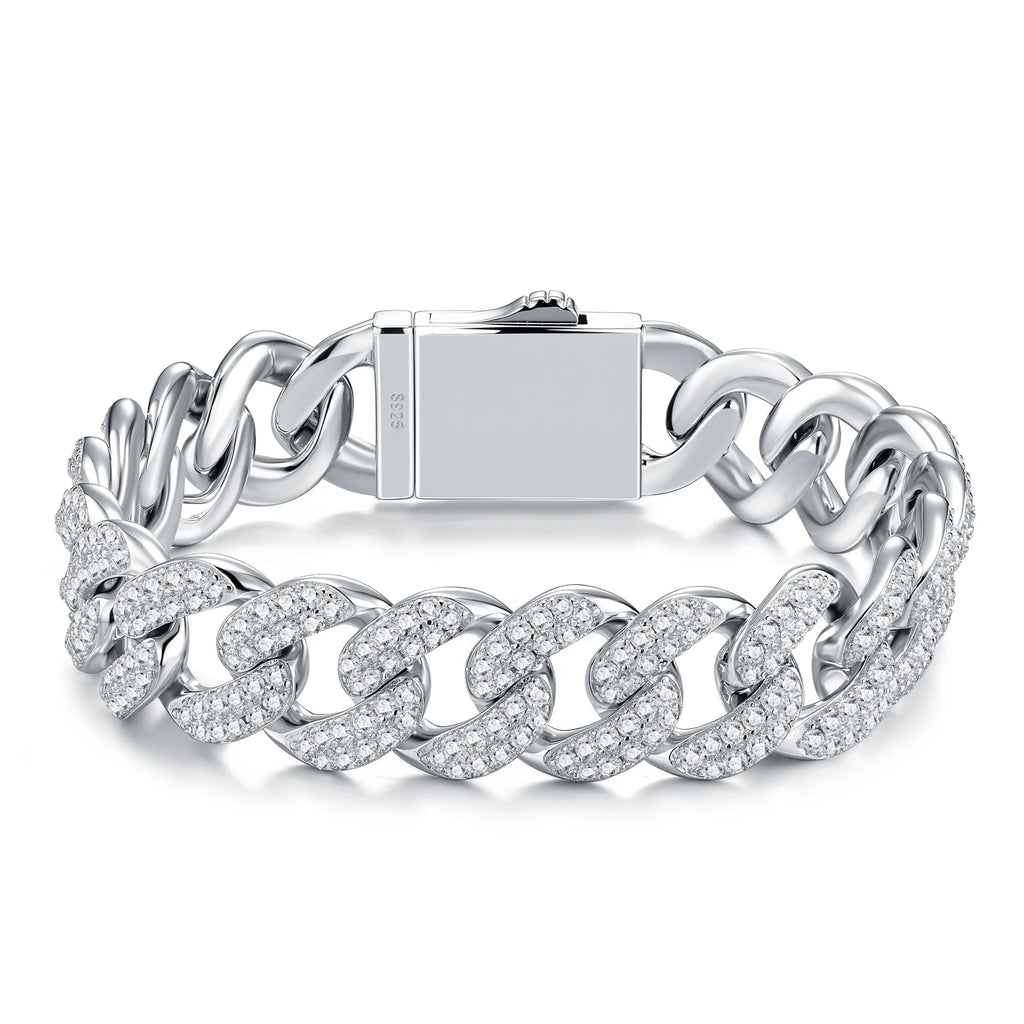 Pass Diamond Tester 925 Sterling Silver Hip Hop 18mm Mosaic Set Moissanite Cuban Chain Clasp for Gift Party Wedding Bracelet