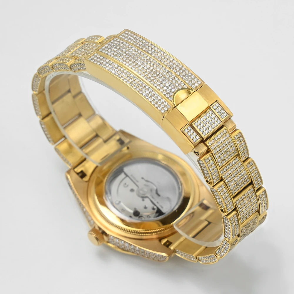 Hip Hop Bust Down Custom Automatic Mechanical Watches Luxury Brand Gold Iced Out VVS Moissanite Diamond Watch for Men  8215