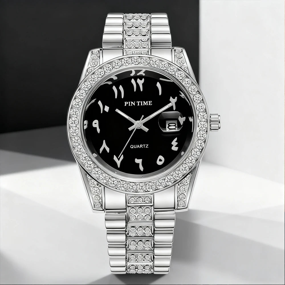 New Business Gentleman's Watch with Single-Fold Clasp Water-Resistant Date Display Luxury Diamond-Set Men's Quartz Timepiece