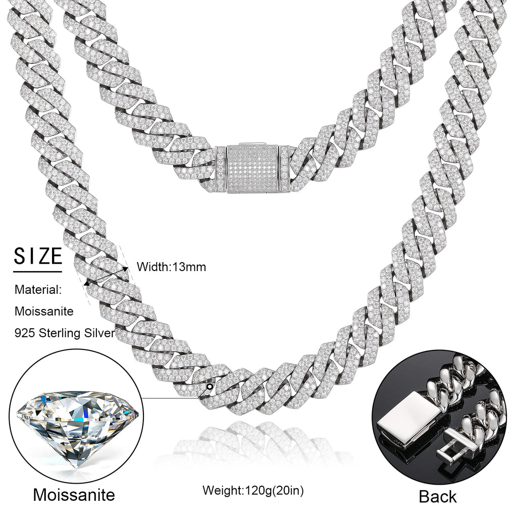 14mm S925 Sterling Silver VVS1 Moissanite Diamond Cuban Link Chain Necklace For Men Hip Hop Jewelry Miami Unisex Party Gift