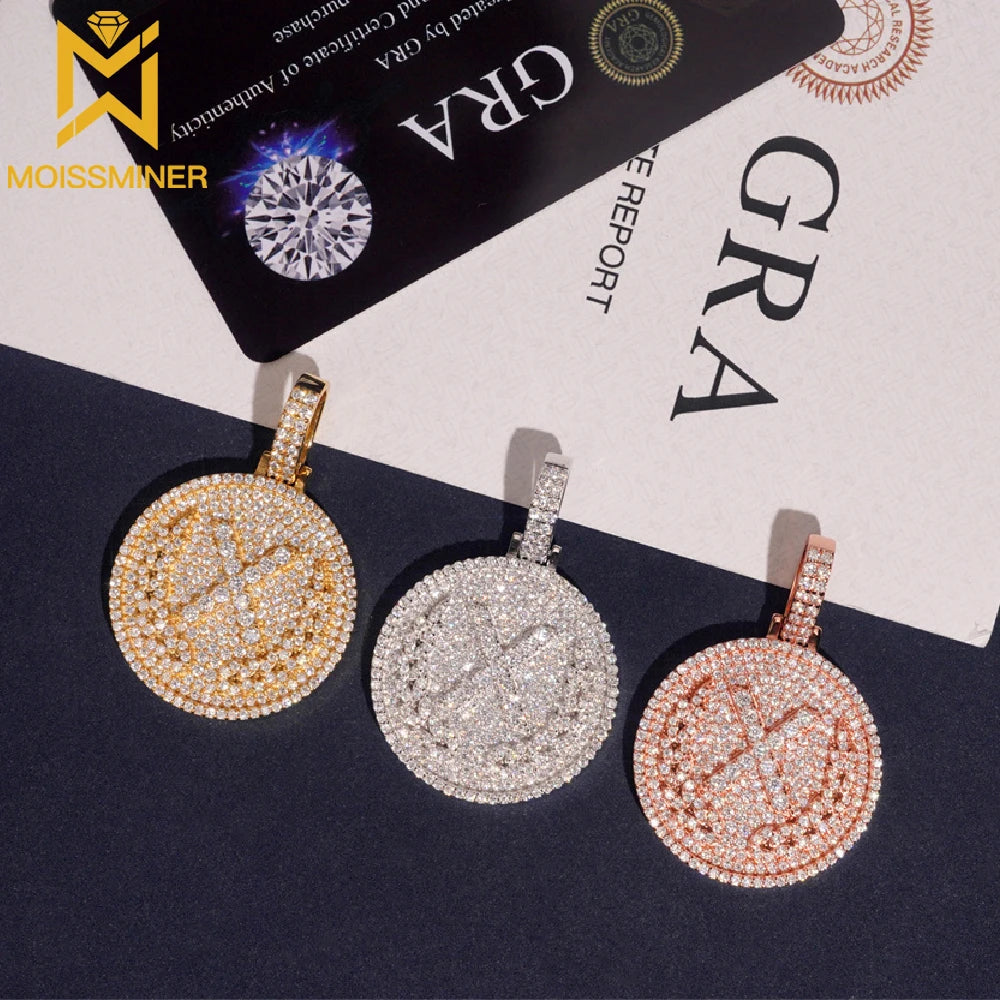 Moissminer X Round Pendant VVS Moissanite S925 Silver Iced Out Necklaces Men Women Hip Hop Jewelry Pass Tester With GRA