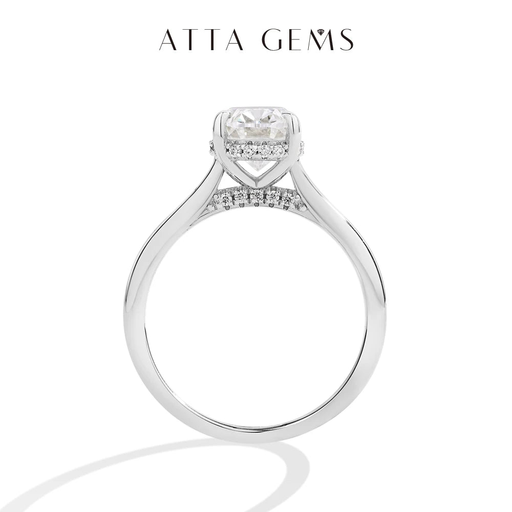ATTAGEMS AU750 2.0CT Moissanite Ring Oval Cut Lab Diamond Solid 10K 14K 18K Gold For Women Engagement Bride Wedding Fine Jewelry