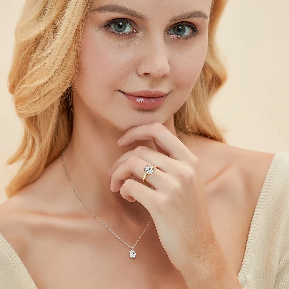 ATTAGEMS AU750 2.0CT Moissanite Ring Oval Cut Lab Diamond Solid 10K 14K 18K Gold For Women Engagement Bride Wedding Fine Jewelry