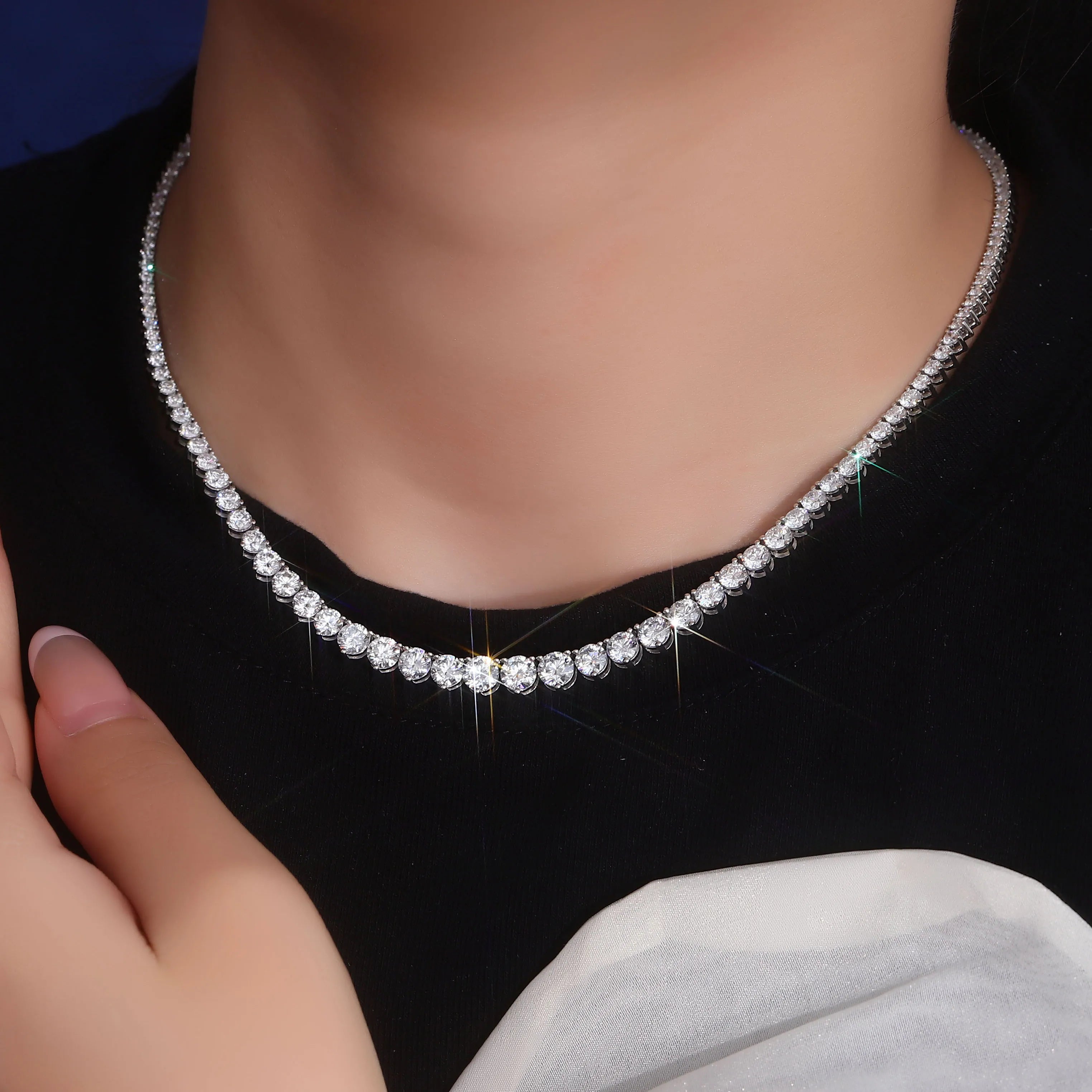 Provence Luxury Graduated Tennis Necklace KGold DEF/VS Lab Diamonds Wedding Necklace Evening dress Jewelry Tennis Custom