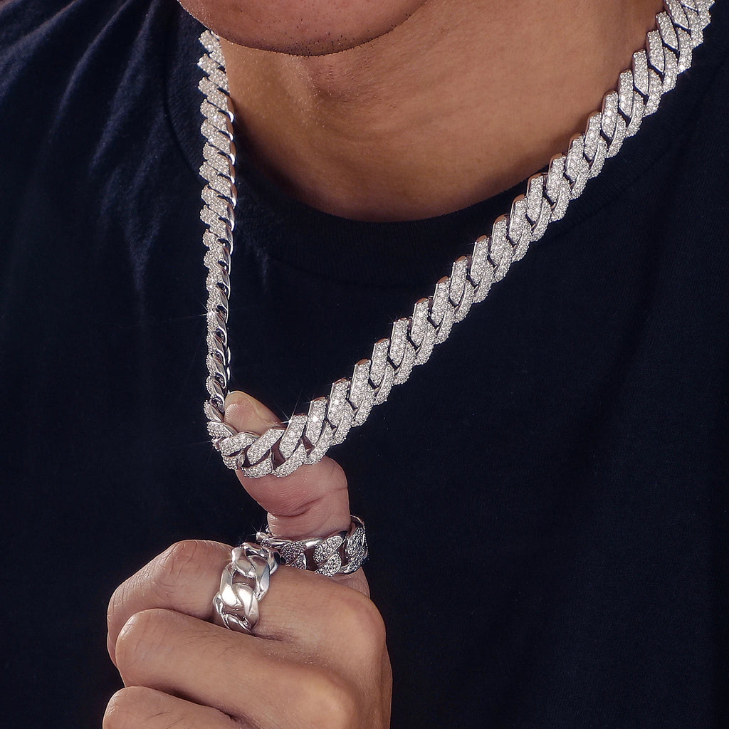 14mm S925 Sterling Silver VVS1 Moissanite Diamond Cuban Link Chain Necklace For Men Hip Hop Jewelry Miami Unisex Party Gift