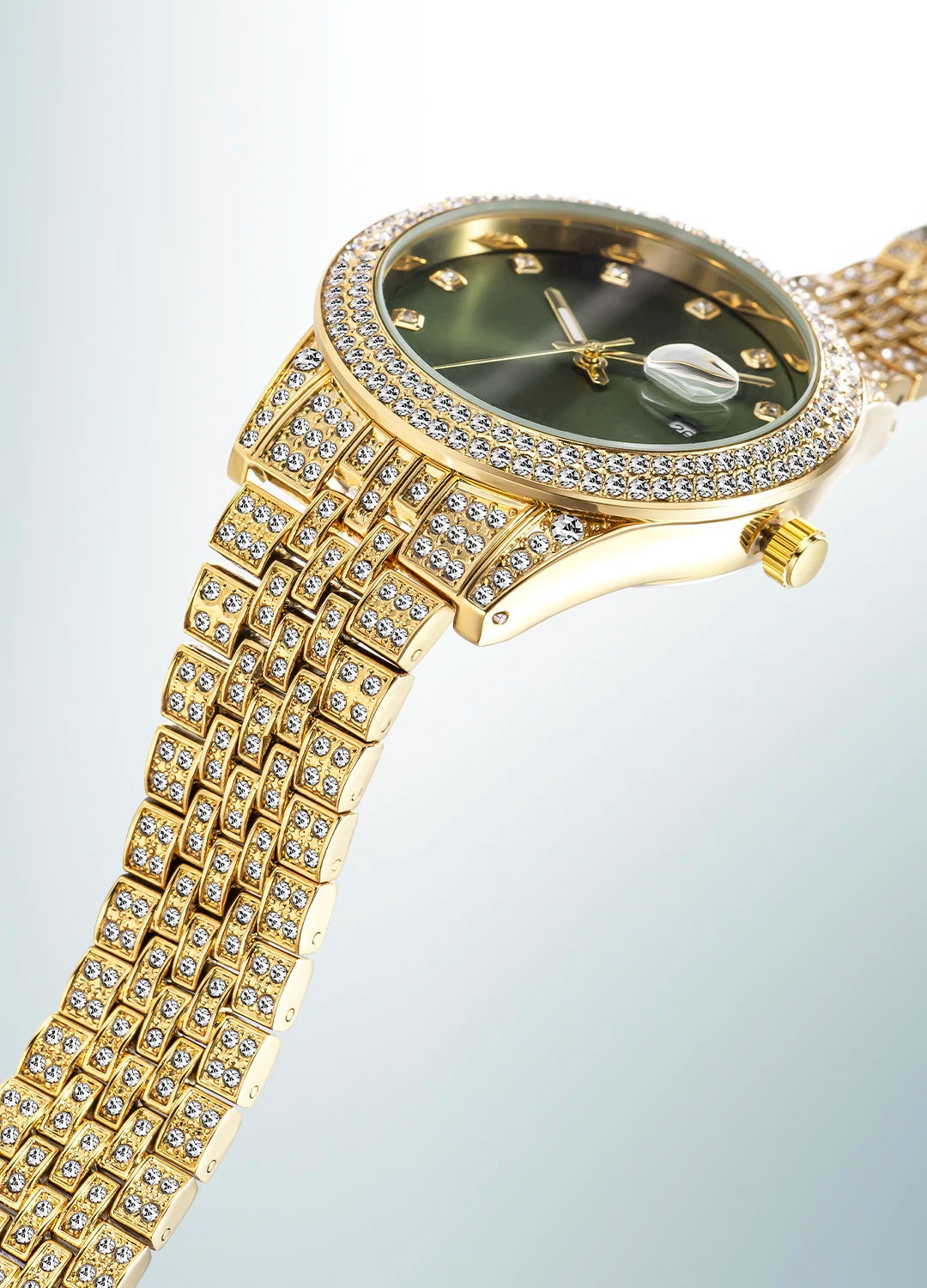Green Women Watch Elegant Fashion Retro Style Color Ladies Quartz Watches Diamond Band Calendar Waterproof Wristwatch Female