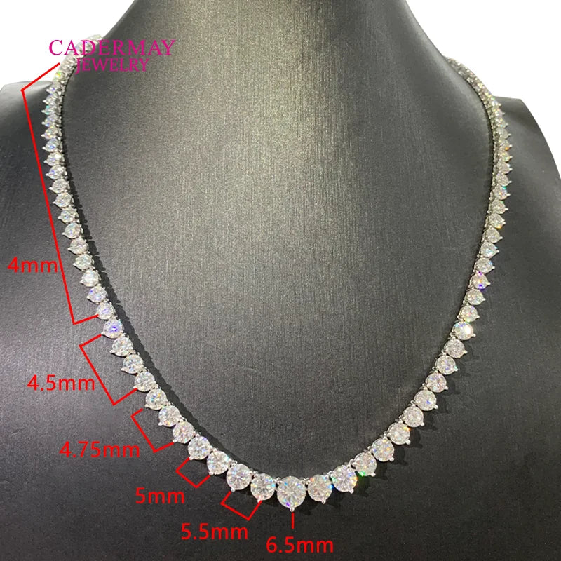 925 Silver V Shape Moissanite Necklace 3 Prongs VVS1 Moissanite Graduated Tennis Chain for Women Wedding Party Christmas Gift