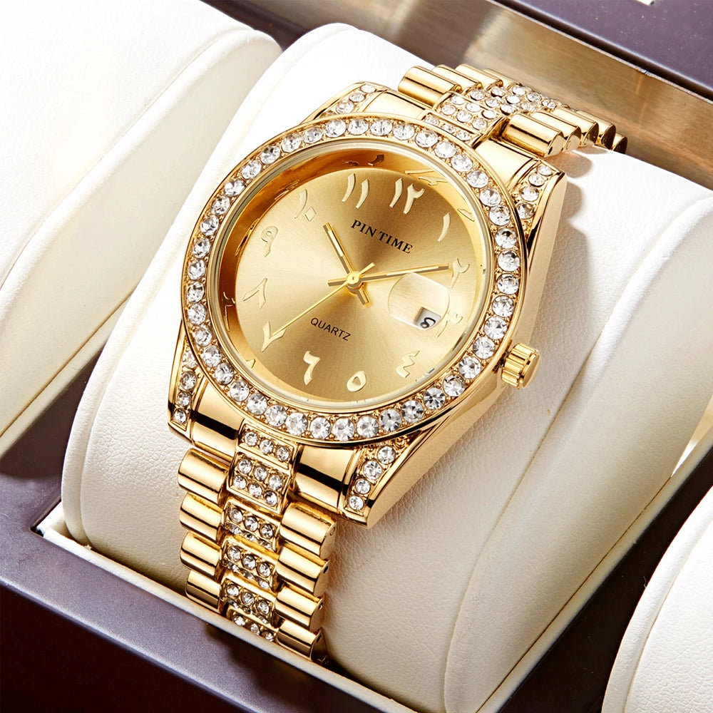 New Business Gentleman's Watch with Single-Fold Clasp Water-Resistant Date Display Luxury Diamond-Set Men's Quartz Timepiece