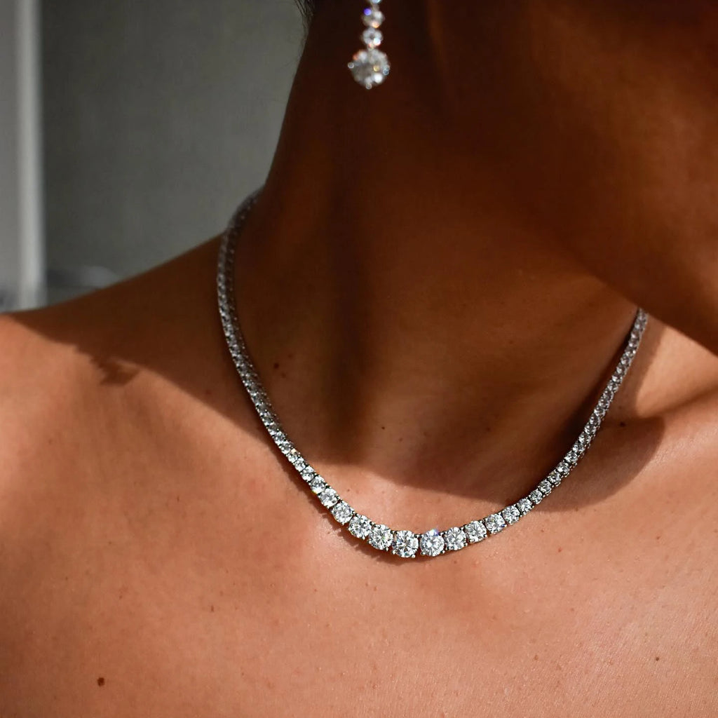 BXINY Luxury Gradient Full Moissanite Tennis Necklaces S925 Silver GRA Certified Diamond for Women Romantic Bridal Gifts Jewelry