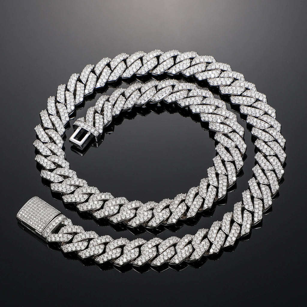 14mm S925 Sterling Silver VVS1 Moissanite Diamond Cuban Link Chain Necklace For Men Hip Hop Jewelry Miami Unisex Party Gift