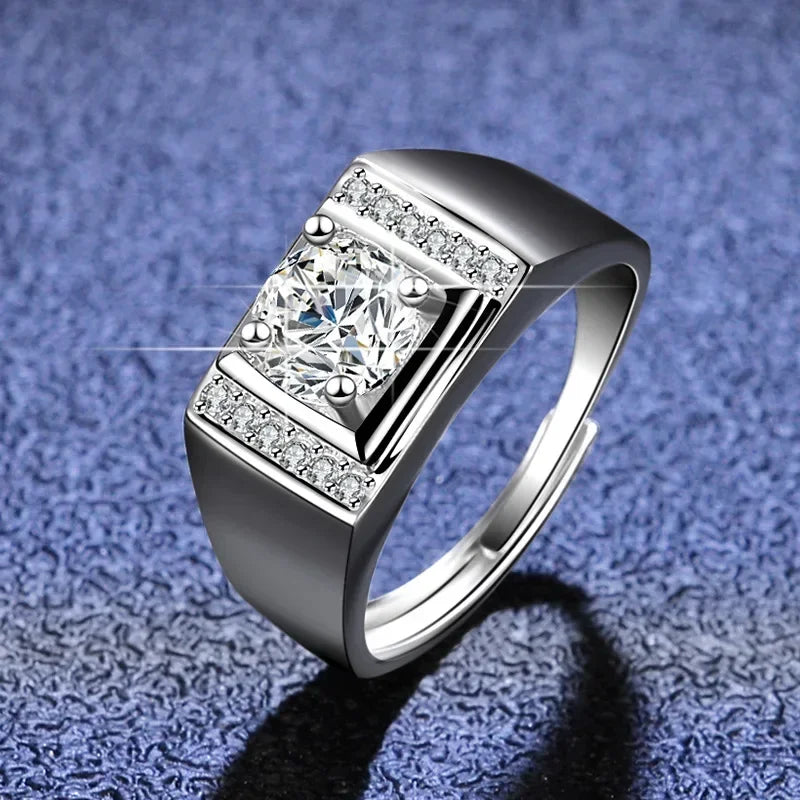 Platinum Pt950 Moissanite Diamond Rings for Men 1 Carat D Color Classic Four Claw Moissanite Men's Ring Row Men's Ring Jewelry