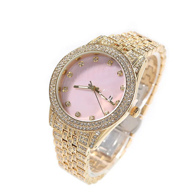 Hip Hop Bling Iced Out Quartz Waterproof Watches for Men Charm Jewelry Rose Gold Silver Color