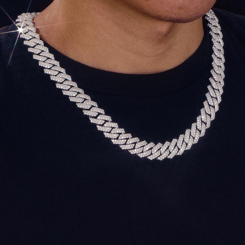 14mm S925 Sterling Silver VVS1 Moissanite Diamond Cuban Link Chain Necklace For Men Hip Hop Jewelry Miami Unisex Party Gift