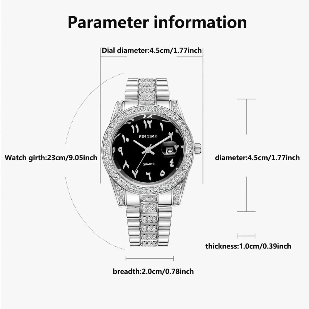 New Business Gentleman's Watch with Single-Fold Clasp Water-Resistant Date Display Luxury Diamond-Set Men's Quartz Timepiece