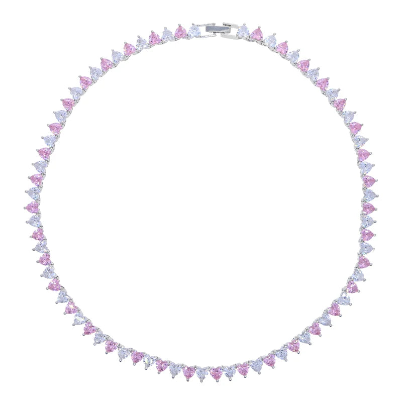 Wholesale 5A Heart Shaped Iced Out Bling Pink White CZ Tennis Chain Necklace for Women Girlfriend Valentine's Fashion Jewelry