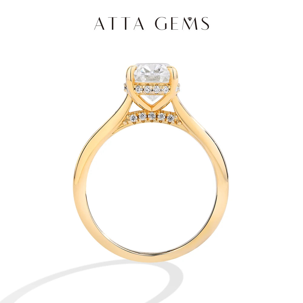 ATTAGEMS AU750 2.0CT Moissanite Ring Oval Cut Lab Diamond Solid 10K 14K 18K Gold For Women Engagement Bride Wedding Fine Jewelry