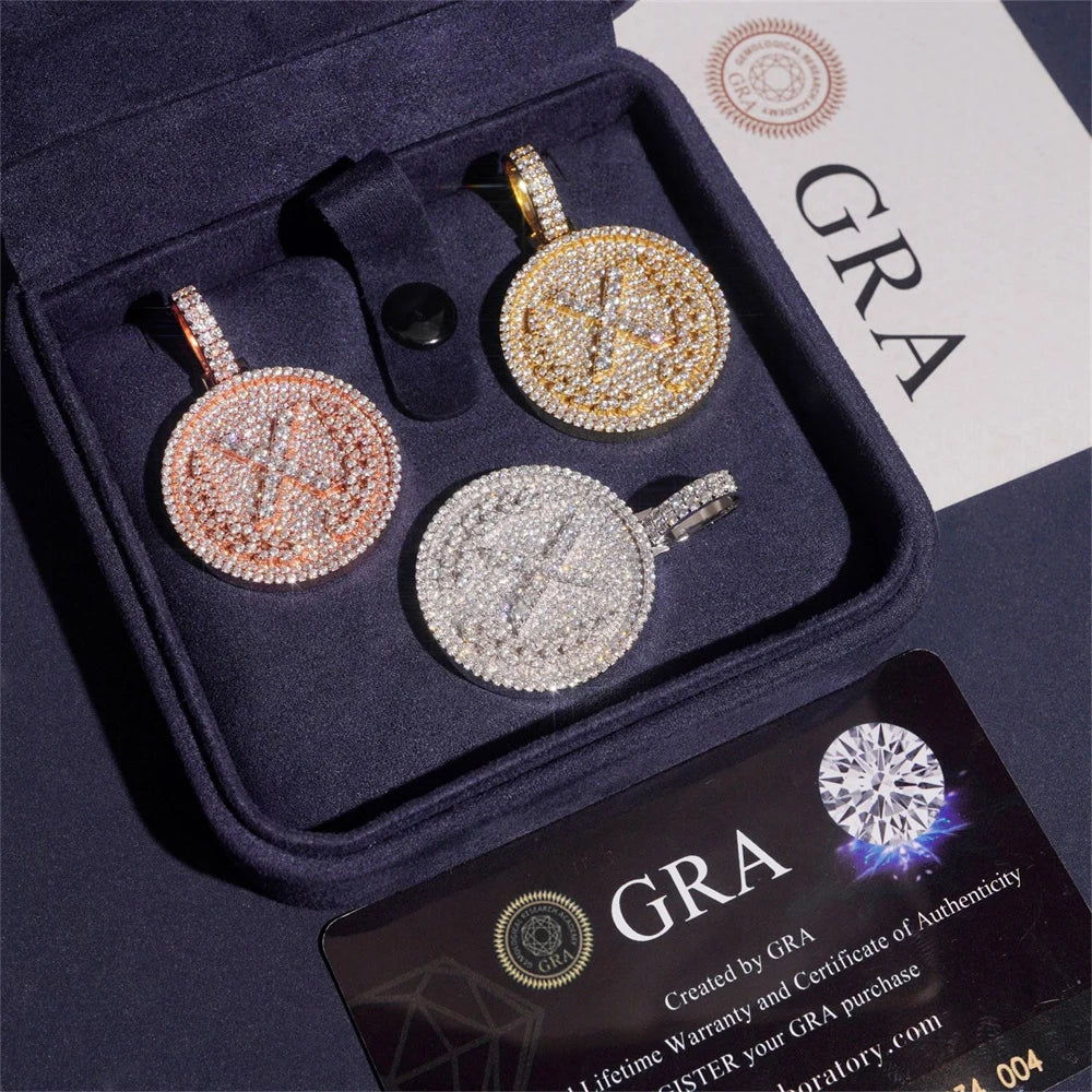 Moissminer X Round Pendant VVS Moissanite S925 Silver Iced Out Necklaces Men Women Hip Hop Jewelry Pass Tester With GRA