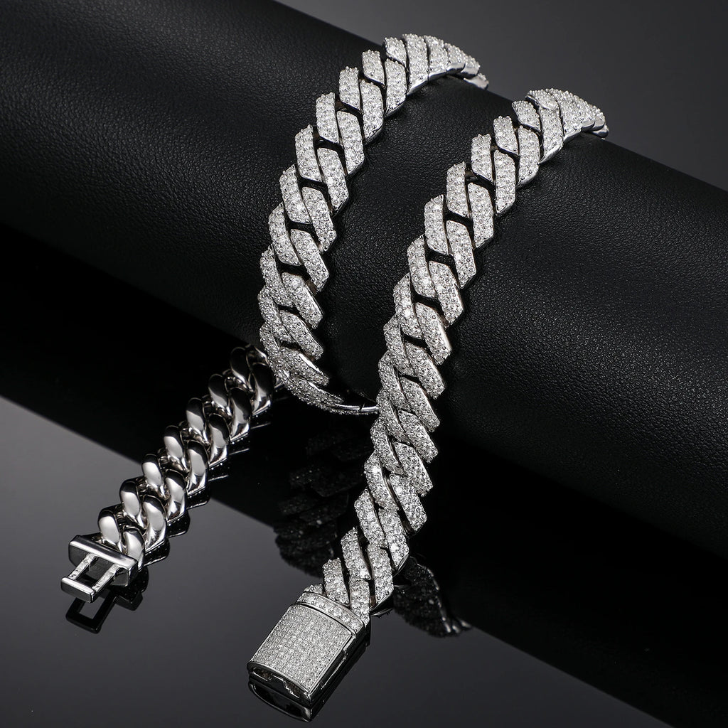 14mm S925 Sterling Silver VVS1 Moissanite Diamond Cuban Link Chain Necklace For Men Hip Hop Jewelry Miami Unisex Party Gift