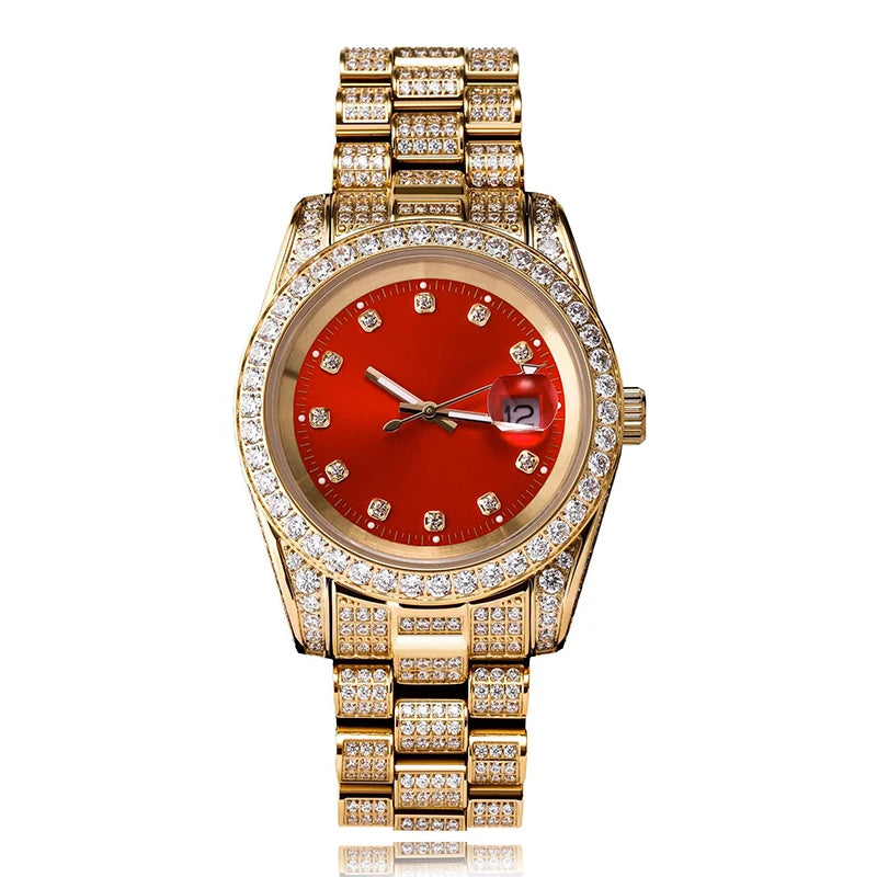Hip Hop Bling Iced Out Stainless Steel Luminous Watch Date Quartz Wrist Waterproof Watches  for Men Rapper Jewelry Gift