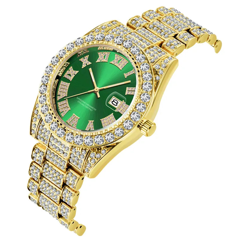 Original Men Brand 3582 Luxury Golden Watches Hip Hop Full Diamond Date Gifts Quartz Wristwatch Montres de Marque de Luxe 2024