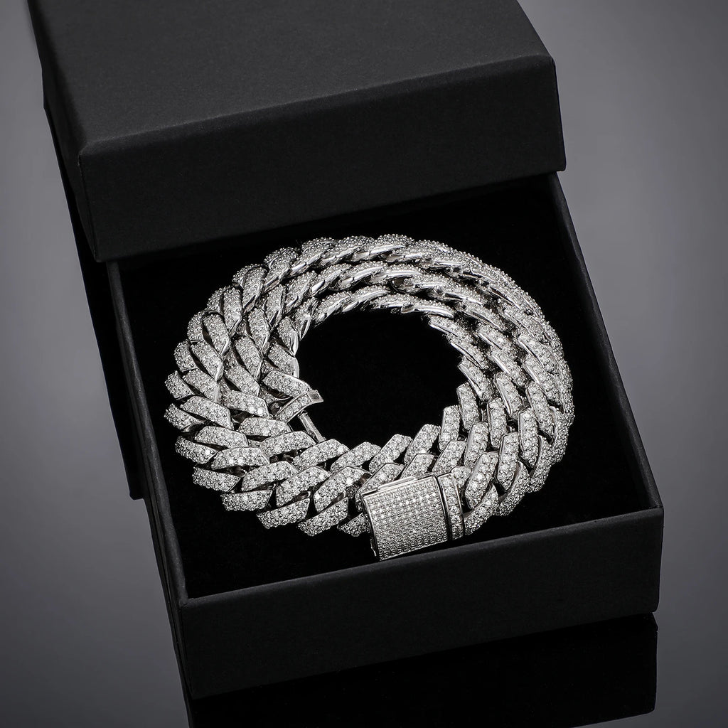 14mm S925 Sterling Silver VVS1 Moissanite Diamond Cuban Link Chain Necklace For Men Hip Hop Jewelry Miami Unisex Party Gift
