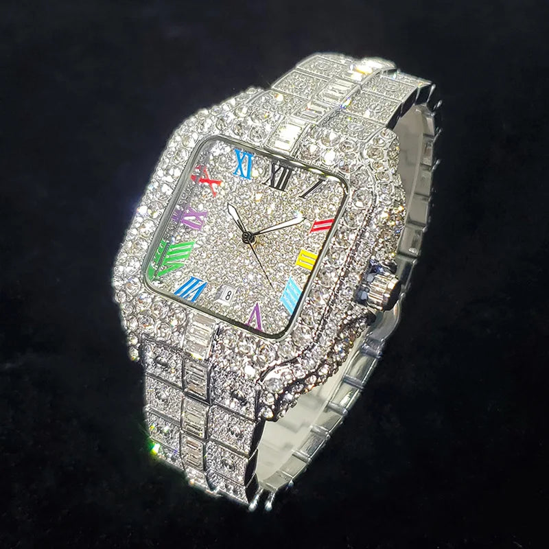 Hot Sale Diamond Watch for Men Top Brand Luxury Ice Wristwatch Fashion Stainless Steel Waterproof Quartz Watches Dropshipping