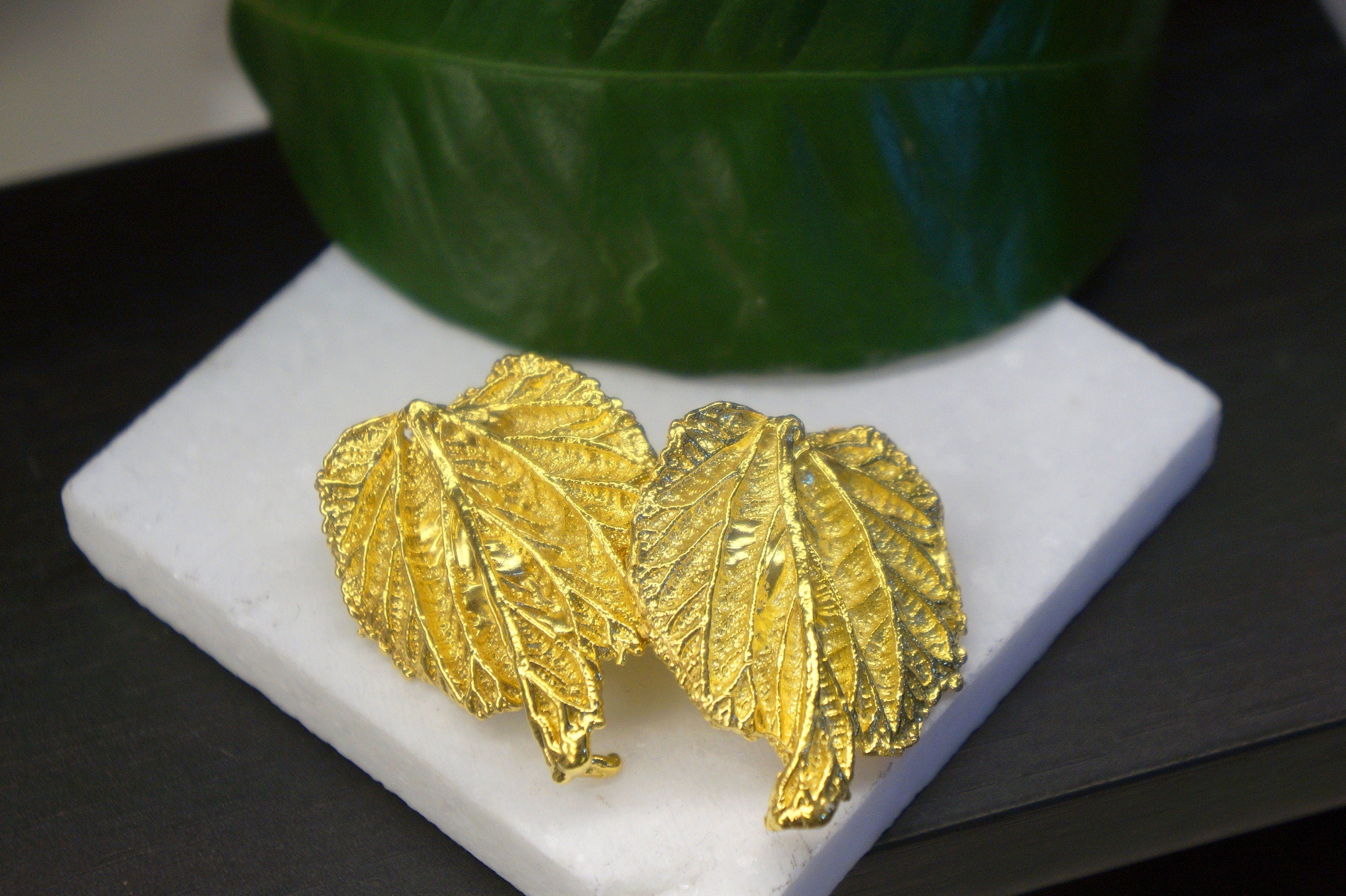 Mulberry Leaf Earrings - Real Leaves Coated in Gold and Silver