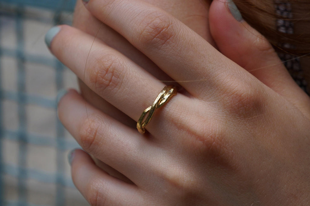 Silver Olive Branch Ring, Gold-Plated Sterling Silver Jewelry, Gold Band, Gift for Her, Birthday Gift for Women, Handmade Jewelry