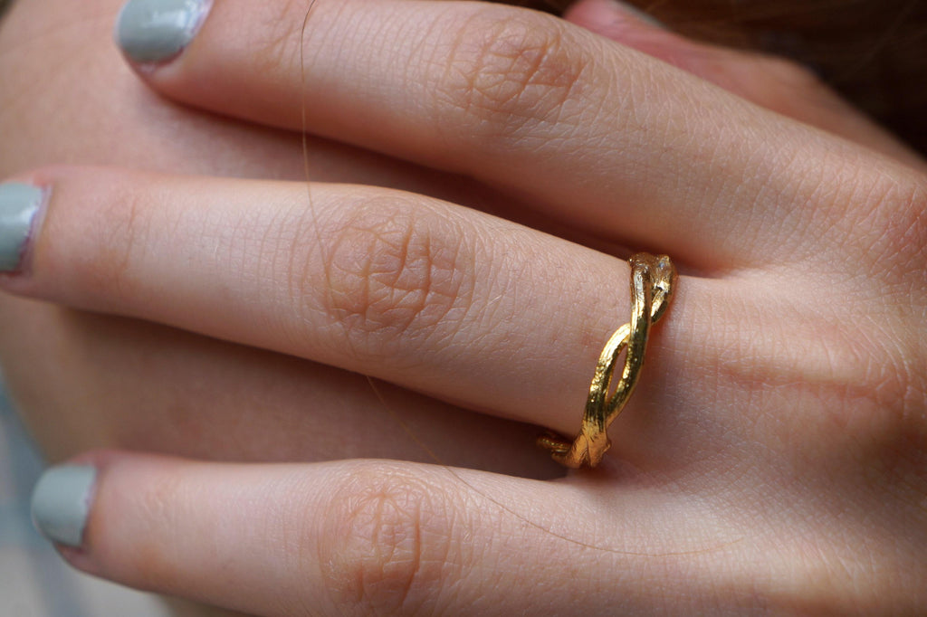 Silver Olive Branch Ring, Gold-Plated Sterling Silver Jewelry, Gold Band, Gift for Her, Birthday Gift for Women, Handmade Jewelry